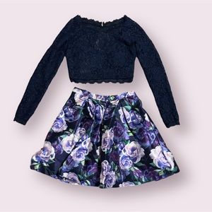 Glitter top and floral skirt set